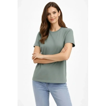 MARSiLYAN- Bisiklet Yaka Tişört Regular Kalıp Basic Pamuklu Günlük Kullanım T-shirt - Mint Yeşili