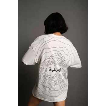 MARSiLYAN- Bisiklet Yakalı Sırt Baskılı Oversize T-Shirt - Beyaz