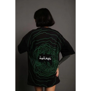 MARSiLYAN- Bisiklet Yakalı Sırt Baskılı Oversize T-Shirt - Siyah