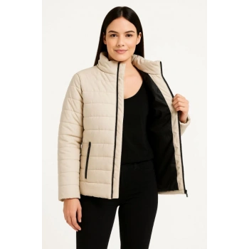 MARSiLYAN- Bomber Mont Ceket – Su İtici Kumaş, Kapitone Astarlı, Fermuarlı, Kışlık - Bej