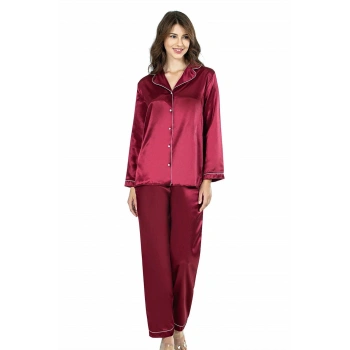 MARSiLYAN- Bordo İkili Saten Gecelik Pijama Takımı 7647