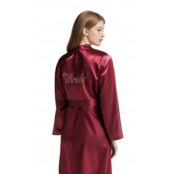 MARSiLYAN-  Bordo Saten Bride Sabahlık Zarif Kadın Ev Giyim