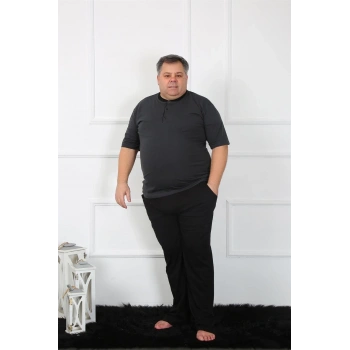 MARSiLYAN- Büyük Beden Erkek Antrasit Penye Pijama Takım