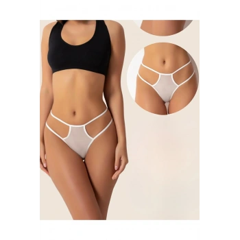 MARSiLYAN-  Büyük Beden Fantazi Beyaz Seksi TÜL Kadın String - Fantezi Tanga TG270039-B