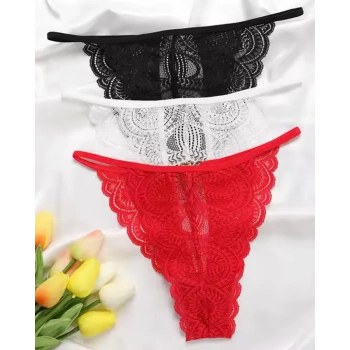 MARSiLYAN-  Büyük Beden Kadın 3lü Dantel String - Tanga TG270041-B