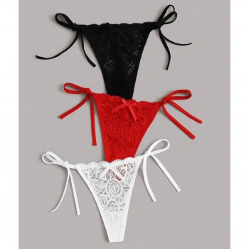 MARSiLYAN-  Büyük Beden Kadın 3lü Dantelli Yandan Bağlamalı Seksi Tanga TG270054