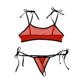 MARSİLYAN-- Büyük Beden Kırmızı Fantezi Sütyen String Çamaşırı Takımı
