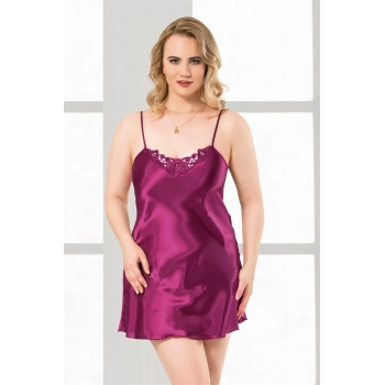 MARSiLYAN-  Büyük Beden Mor Kısa Saten Gecelik