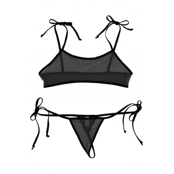 MARSİLYAN-- Büyük Beden Siyah Fantezi İç Giyim Sütyen Külot Takımı