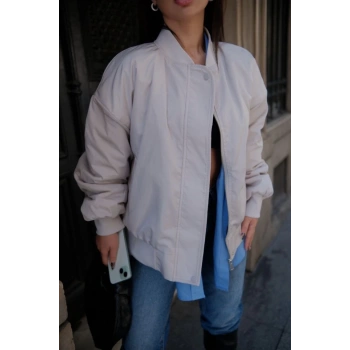 MARSiLYAN- Cepli Bomber Ceket Mont - Beyaz