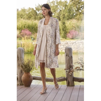 MARSiLYAN-  Çiçek Desenli ve Dantelli Sabahlık Takımı