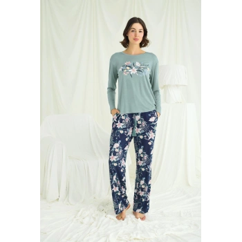MARSiLYAN-  Çiçek ve Yaprak Desenli Baskılı Pijama Takımı