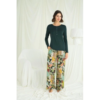 MARSiLYAN-  Çiçek ve Yaprak Desenli Pijama Takımı