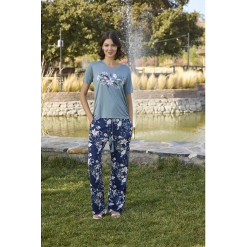 MARSiLYAN-  Çiçek ve Yaprak Desenli ve Baskılı Pijama Takımı