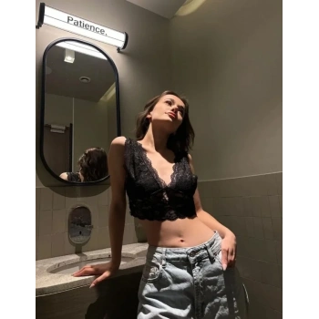 MARSiLYAN- Dantel Bralet Crop Sütyen V Yaka Askılı Şık Esnek Rahat - Siyah