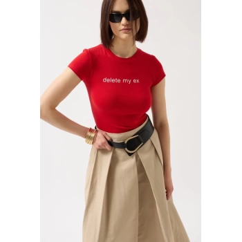 MARSiLYAN- Delete My Ex Baskılı Likralı Crop TShirt