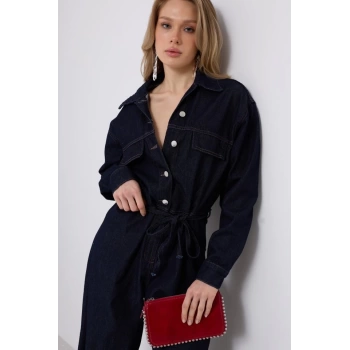 MARSiLYAN- Düğme Detaylı Denim Tulum