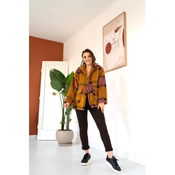 MARSiLYAN-  Düğmeli Ekoseli Kaban
