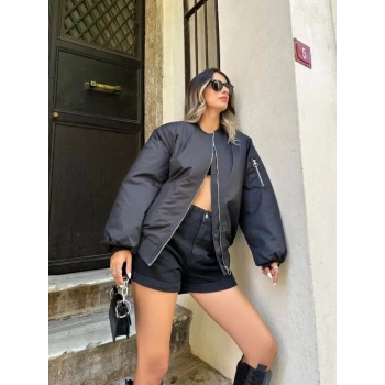 MARSiLYAN- Düz Bomber Ceket - Siyah