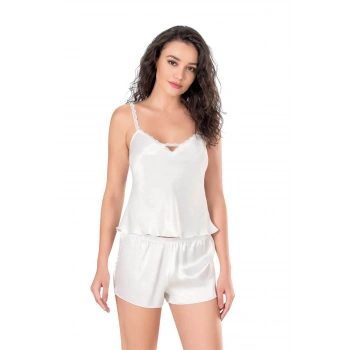 MARSiLYAN-  Ekru Saten Babydoll Şort Takımı