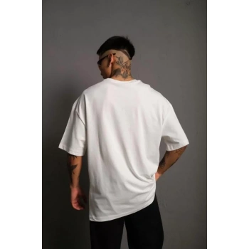 MARSiLYAN- Erkek 24/1 Düz A Kalite Oversize T-shirt - Beyaz