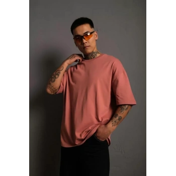 MARSiLYAN- Erkek 24/1 Düz A Kalite Oversize T-shirt - Gül Kurusu