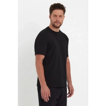 MARSiLYAN- Erkek 24/1 Düz A Kalite Oversize T-shirt - Siyah