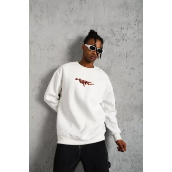 MARSiLYAN- Erkek 3 İplik Gangster Baskılı Sweatshirt - Beyaz