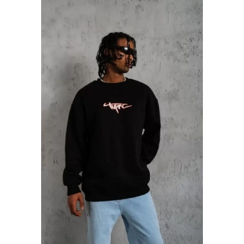 MARSiLYAN- Erkek 3 İplik Gangster Baskılı Sweatshirt - Siyah