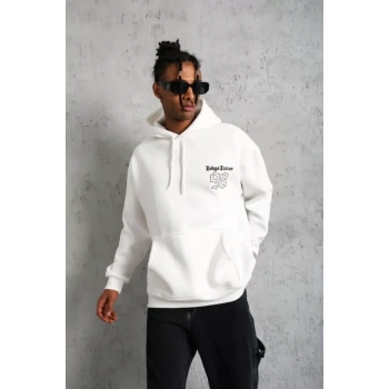 MARSiLYAN- Erkek 98 Baskılı Kapşonlu Sweat - Beyaz