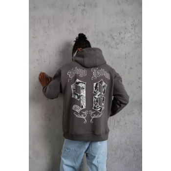 MARSiLYAN- Erkek 98 Baskılı Kapşonlu Sweat - Gri