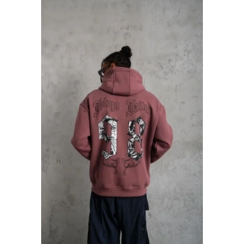 MARSiLYAN- Erkek 98 Baskılı Kapşonlu Sweat - Gül Kurusu