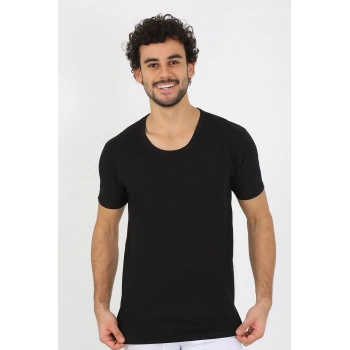 MARSiLYAN- Erkek Açık Yaka Siyah Penye Atlet