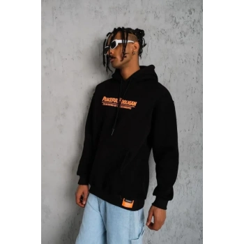 MARSiLYAN- Erkek Armalı Baskılı Kapüşonlu Sweatshirt - Siyah