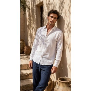 MARSiLYAN- Erkek Armürlü Yarım Oversize Müslin Gömlek