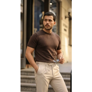 MARSiLYAN- Erkek Basic Bisiklet Yaka Kısa Kollu Triko Tişört - %100 Pamuk Akrilik