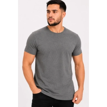 MARSiLYAN- Erkek Basic Tişört Bisiklet Yaka Kısa Kol Günlük Yazlık Slim Fit T-Shirt - Antrasit