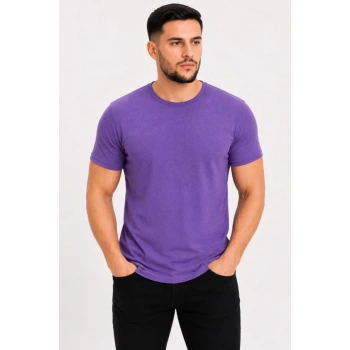 MARSiLYAN- Erkek Basic Tişört Bisiklet Yaka Kısa Kol Günlük Yazlık Slim Fit T-Shirt - Mor