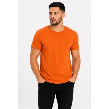 MARSiLYAN- Erkek Basic Tişört Bisiklet Yaka Kısa Kol Günlük Yazlık Slim Fit T-Shirt - Turuncu