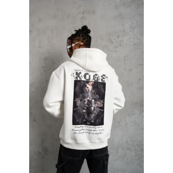 MARSiLYAN- Erkek Baskılı Kapüşonlu Sweat - Beyaz