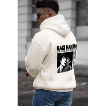 MARSiLYAN- Erkek Baskılı Kapüşonlu Ve Kordon İpli Sweat - Beyaz