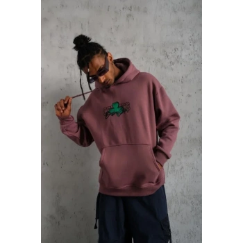 MARSiLYAN- Erkek Baskılı Kapüşonlu Ve Kordon İpli Sweat - Gül Kurusu