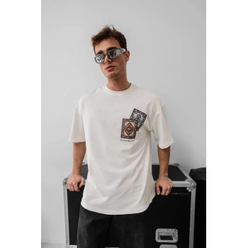 MARSiLYAN- Erkek Baskılı Oversize T-shirt - Beyaz