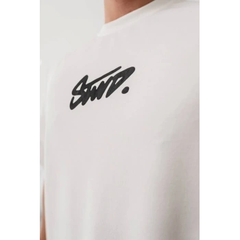 MARSiLYAN- Erkek Baskılı Oversize T-shirt - Beyaz