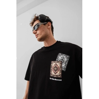 MARSiLYAN- Erkek Baskılı Oversize T-shirt - Siyah