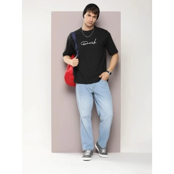 MARSiLYAN- Erkek Baskılı Oversize T-shirt - Siyah