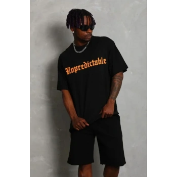 MARSiLYAN- Erkek Baskılı T-Shirt Kısa Kol Bisiklet Yaka Regular Fit Rahat Kalıp Günlük Tişört - Siyah