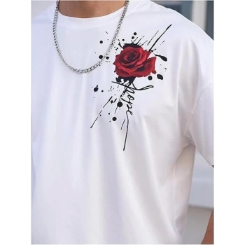 MARSiLYAN- Erkek Bisiklet Yaka Kısa Kol Baskılı T-shirt - Beyaz