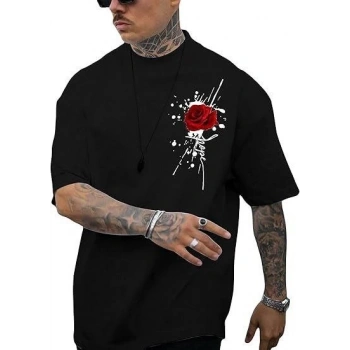MARSiLYAN- Erkek Bisiklet Yaka Kısa Kol Baskılı T-shirt - Siyah