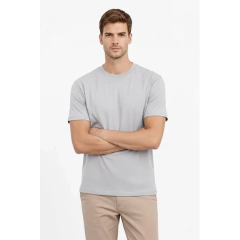 MARSiLYAN- Erkek Bisiklet Yaka Tişört Regular Kalıp Basic Pamuklu Günlük Kullanım T-shirt - Gri